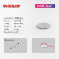 8mm x 0.5mm Neodymium Disc Magnets N48 Small Strong Rare Earth Cylinder Magnets 8x0.5mm