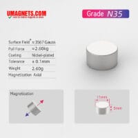 11mm x 5mm Neodymium Disc Magnets N35 Strong Round Rare Earth Cylinder Magnet 11x5mm Fridge Magnet
