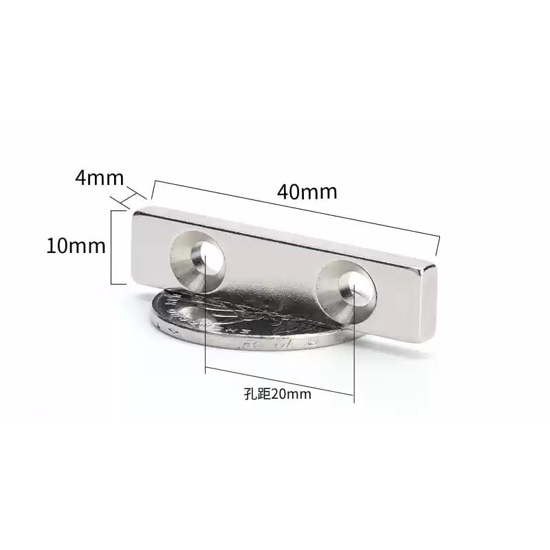 40x10x4mm N35 Neodymium Rare Earth Double Countersunk Block Magnets with Countersunk Hole for #4 Screw