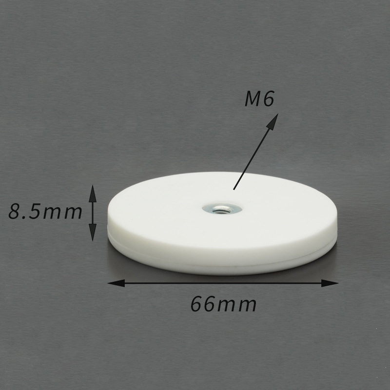 66MM -Durchmesser weißer gummibeschichteter Neodym -Magnete mit M6 -Innenfaden, fasst ca. 17kg