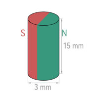 Alternative view of 3mm x 15mm Diametrically Magnetized Neodymium Disc Magnet N50 Strong Neodymium Diametric Magnets for Sale